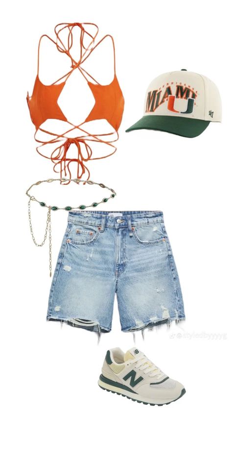 U Miami Game Day, Miami Game Day Outfit, Umiami Tailgate Outfit, Umiami Tailgate, Ultra Miami Outfits, Beach Weekend Outfit, Miami Fits, College Class Outfits, Tailgate Outfits