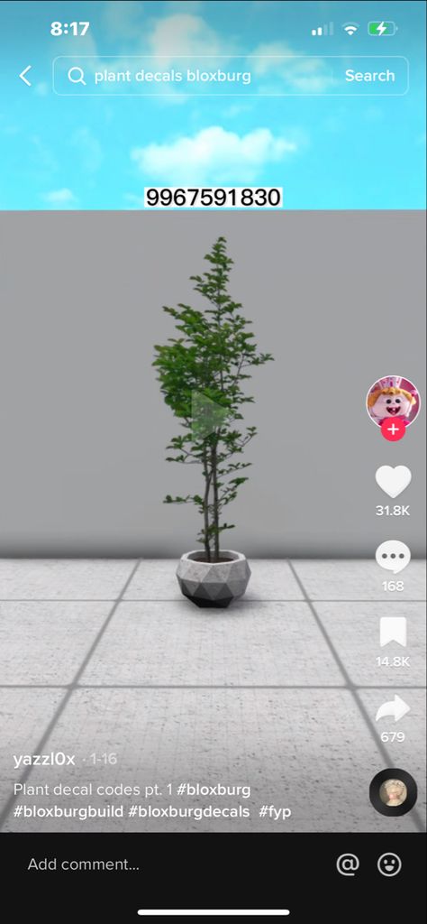 Plant Decal Id Bloxburg, Decal Trees Bloxburg, Bloxburg Custom Plant Code, How To Make Realistic Trees In Bloxburg, Custom Bloxburg Plants, Bloxburg House Front Yard Ideas, Bloxburg Decal Plant Code, Hanging Plant Bloxburg Decal, Potted Plant Decals Bloxburg