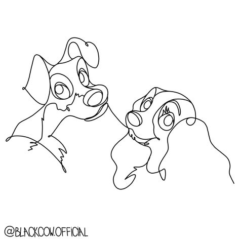 Lady And The Tramp Embroidery, Disney Line Drawing, Lady And The Tramp Tattoo, Line Art Disney, Disney Line Art, Cute Couple Tattoo Ideas, Cute Couple Tattoo, Matching Tattoos For Couples, Chicken Wire Sculpture