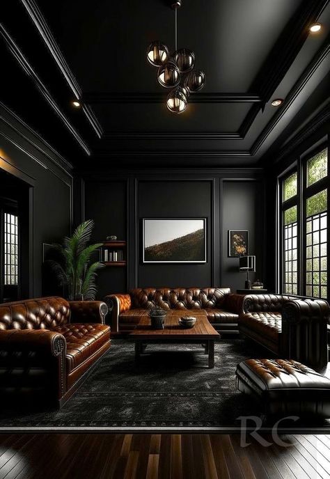 Whiskey Lounge, Whiskey Room, Home Music Rooms, Interior Design Principles, Home Bar Rooms, Art Deco Living Room, Modern Basement, Latest Living Room Designs, Black Interior Design