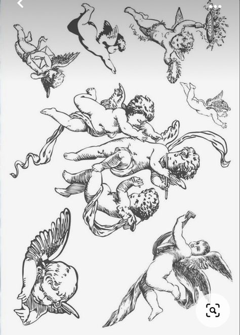 Flying Cherub Tattoo, Cherubim Angels Tattoo, Cherub Tattoo Designs, Cupid Tattoo, Cherub Tattoo, Explore Tattoo, Angel Tattoo Designs, Traditional Tattoo Design, Book Tattoo