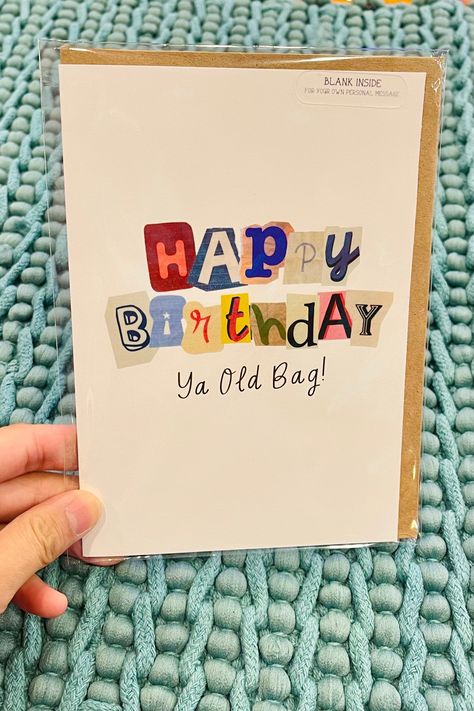 Journey back in time for their big day with this timeless "Happy Birthday Ya Old Bag"! Perfect for the friend, fam member, or colleague who loves the ol' days, this card will brighten their day like the sun! Show 'em that age is nothing but a figment of the imagination! Card and envelope measure 5x7 Inside Of Birthday Cards Ideas, Gift Card For Friend, Bday Cards For Friend, Diy Birthday Card Best Friend, Birthday Gift Ideas For A Friend, Birthday Cards For Siblings, Cool Bday Cards, Cute Cards For Birthday, Cowboy Birthday Card