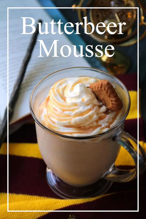 Unleash your inner wizard with our irresistible Butterbeer Mousse recipe! A magical blend of flavors straight out of the wizarding world is waiting to bewitch your taste buds. Perfect for Potterheads or anyone in search of a unique dessert. #thespiffycookie #butterbeer #harrypotter #mousse #butterscotch #HalloweenTreatsWeek Butterbeer Dessert Recipes, Butterbeer Desserts, Butterbeer Pudding, Butter Beer Cookies, Butterscotch Mousse, Butterbeer Cookies, Nerdy Food, Butterbeer Ice Cream, Beer Cookies