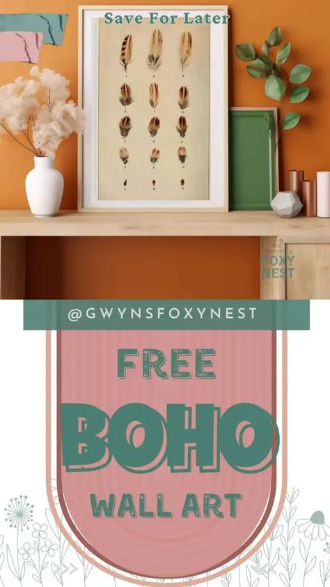 boho wall art printables free Diy Mid Century Wall Art, Boho Prints Art Free, Boho Chic Office, Free Wall Art Prints, Boho Printables, Diy Mid Century, Boho Artwork, Feather Wall Decor, Autumn Wall Art