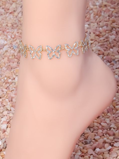 Gold Glamorous   Zinc Alloy  Anklet Embellished   Jewelry Anklets For Women Stylish, Ankelate Design, Pretty Anklets, Anklet Accessories, Rhinestone Anklet, Cute Anklets, Diamond Anklet, Butterfly Anklet, Inexpensive Jewelry