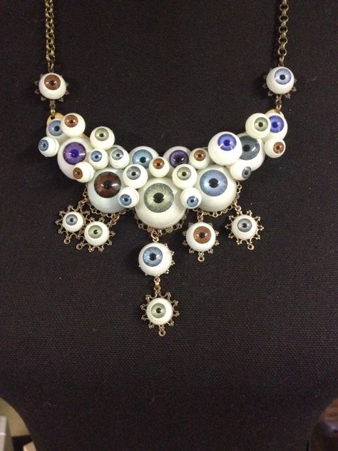 FUF March 6th my "eye be watching you" necklace made out of old dolls eyes Eye Themed Clothes, Weirdcore Jewelry, Eye Clothing, Wizard Fashion, Dolls Eyes, Eyes Jewelry, Eye Clothes, Accessory Inspo, Angel Costume