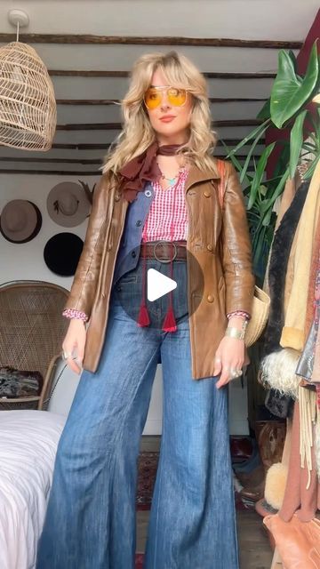 Susie Q on Instagram: "lets build an outfit! 70’s leather, denim, gingham and The Hollies are always a good idea 💙❤️ 

#70s #70sstyle #vintagefashion #fyp #70sfashion #thehollies #vintagevibes #vintagestyle #slowfashion #sustainablefashion #bohostyle #vintagestyling #bellbottoms #70svintage" 70s Winter Fashion, 70s Coat, Build An Outfit, 70’s Outfit, The Hollies, 70s Vintage Fashion, 70s Aesthetic, 70s Outfits, 70’s Fashion