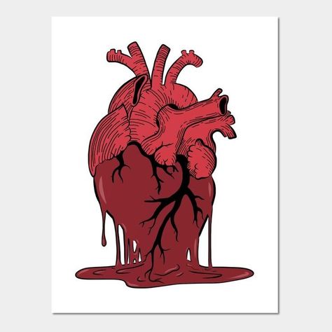 Heart Exploding Art, Melted Heart Drawing, Ripped Out Heart, Heart Poster Design, Heart Biology, Anatomical Heart Drawing, Melting Heart, Blue Vibes, Prismacolor Art