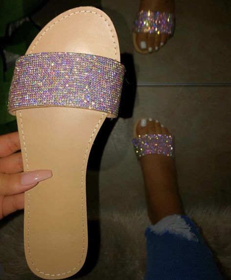 Sparkle Sandals, Bling Sandals, Pretty Sandals, Rhinestone Sandals, Girly Shoes, Cute Sandals, Sandals For Women, Pretty Shoes, Slides Shoes