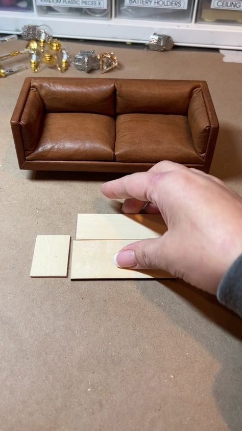 Half scale couch! #dollhouseminiatures #dollhousediy #dollhousetutoria... | TikTok Diy Corner Sofa, Miniature Couch, Tiny Toys, Dollhouse Diy, Miniature Chair, Doll Furniture Diy, Diy Couch, Toy House, Modern Couch