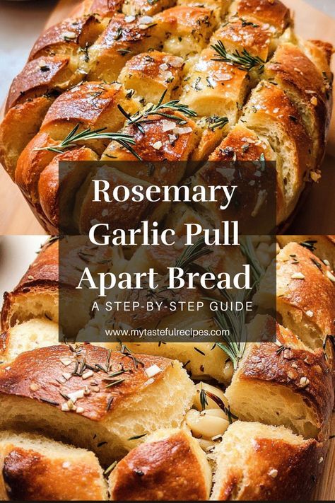 With fragrant rosemary and roasted garlic in every soft, buttery bite, this pull-apart bread is a must-try! It’s the ideal side dish for any meal or a delicious snack on its own. Pull Apart Savory Bread, Pull Apart Rosemary Garlic Bread, Rosemary Foccacia Bread Recipes, Rosemary Garlic Pull Apart Bread, Rosemary Garlic Dinner Rolls, Rosemary Bread Machine Recipe, Rosemary Foccacia Bread, Rosemary Garlic Bread Recipe, Garlic Rosemary Bread