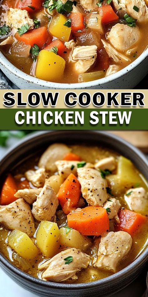 Slow Cooker Chicken Stew, Chicken Stew Recipe, Slow Cooker Stew, Stew Chicken Recipe, Crockpot Ideas, Hearty Chicken, Hearty Soup, Comfort Dishes, Chicken Stew