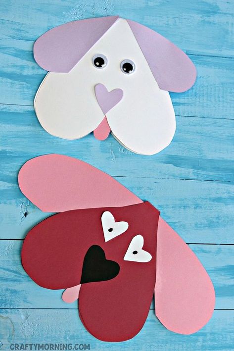 Cute Dog Valentines Day Craft For Kids - folding valentine card free printable template! Kids craft Valentines Day Craft, February Crafts, Easy Valentine Crafts, Valentine's Day Crafts For Kids, Preschool Valentines, Printable Valentine, Valentine Crafts For Kids, Toddler Valentines, Daycare Crafts