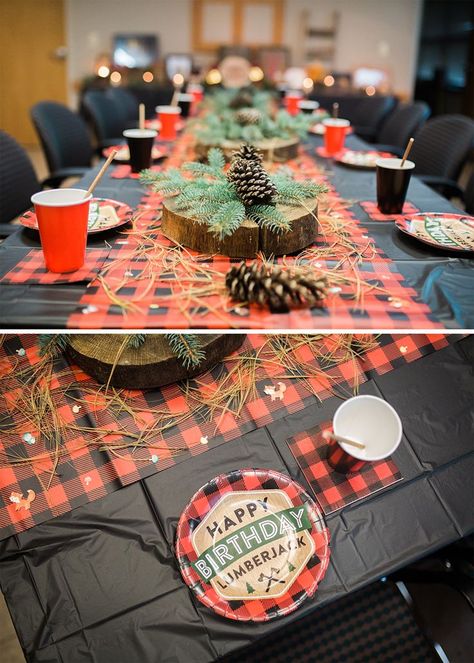 Recently I did a lumberjack themed Birthday session for my son's first Birthday.  This past weekend was his party and I loved getting to turn this small space into a lumberjack bash for him!  Full of lots of plaid, pine, and wood, this little Birthday party was so much fun!  In this blog I'll go… Fall Installation, Buffalo Plaid Birthday, Boy Birthday Party Ideas, Lumberjack Cake, Baby Boy Birthday Themes, Lumberjack Birthday Party, Lumberjack Birthday, Wood Trees, Lumberjack Party