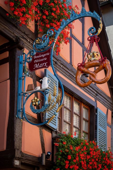 Eguisheim boulangerie-patisserie sign, Alsace | Bob Radlinski | Flickr France Aesthetic, Alsace France, Perfect Itinerary, Colmar, Secret Life, Street Signs, Reference Photos, Alsace, Christmas Market