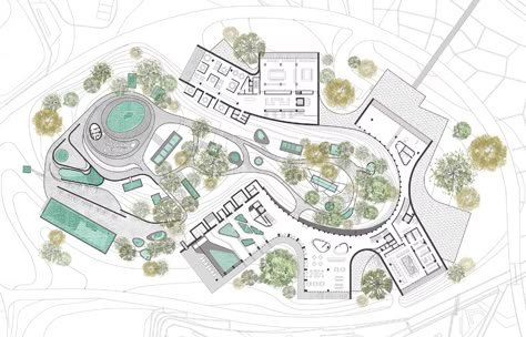 Idea 1839649: Fushengyu Hotspring resort by AIM ARCHITECTURE in China Spa Building, Resort Plan, Resort Architecture, Architecture Concept Diagram, Resort Design, Concept Diagram, Architecture Concept Drawings, Architecture Drawing Art, Spa Design