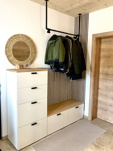 Ikea Entrance Ideas, Nordli Ikea Hack, Hall Storage Ideas, Garderobe Ideas, Ikea Best, Ikea Nordli, Besta Ikea, Ikea Built In, Mudroom Storage Bench