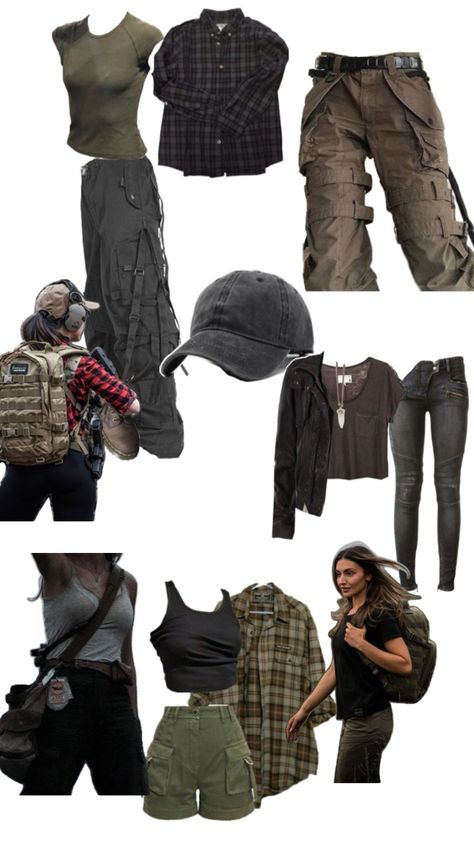 Twd Costumes, Urban Explorer Outfit, Female Apocalypse Outfit, Hunger Games Clothes, Survivor Outfit, Twd Faceclaims, Maze Runner Clothes, Twd Aesthetic Outfit, Apocolypse Fashion Women