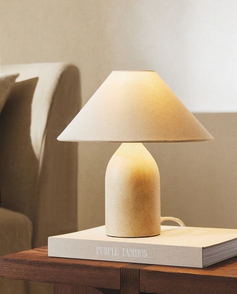 CERAMIC MINI TABLE LAMP - See all - LIVING ROOM - LAMPS & LIGHTING | Zara Home United States of America Bathroom Fragrance, Ceramic Projects, Mini Table Lamps, Mini Lamp, Small Table Lamp, Fabric Lampshade, Mini Table, Ceramic Base, Cardigan Sweater Jacket