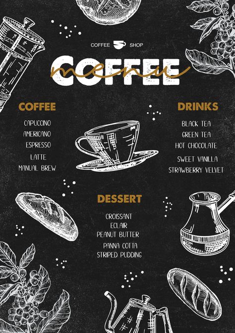 Chalk Art Coffee, Cafe Menu Boards, Chalk Menu, Papan Tulis Kapur, Bakery Shop Interior, Coffee Menu Design, Mural Cafe, Brochure Food, Cafe Menu Design