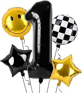 Dripykiaa 5Pcs One Happy Dude Balloon Set 40” Black One Year Old Balloon Bouquet for First Birthday Smile Face Foil Helium Balloons Birthday Party Decorations Party Supplies Backdrops for Boy One Happy Dude First Birthday, Dude Birthday Party, Birthday Party Theme Ideas, Helium Balloons Birthday, One Happy Dude, Party Theme Ideas, Happy First Birthday, Birthday Themes For Boys, Round Balloons