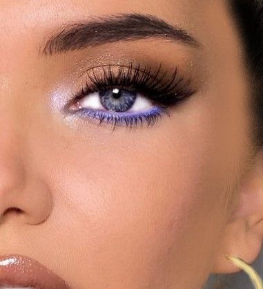 Purple Eye Makeup On Blue Eyes, Purple Makeup Blue Eyes, Makeup With Purple Eyeliner, Light Blue Makeup Looks For Brown Eyes, Eye Makeup Blue And Purple, Subtle Purple Eye Makeup, Purple Eyeliner Blue Eyes, Ethereal Purple Eye Makeup, Glam Eye Makeup