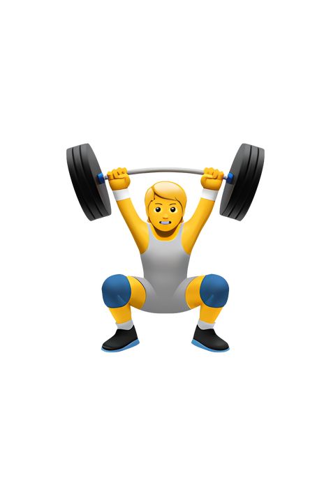 The emoji 🏋️ depicts a person lifting weights. The person is shown in a standing position with their arms extended and holding a barbell with weights on either end. The person is wearing a tank top and shorts, and their muscles are visibly bulging as they lift the weights. The emoji is depicted in a yellow skin tone and has a neutral facial expression. Gym Emoji, Train Emoji, Muscle Emoji, Standing Emoji, Lego Hotel, Emojis Iphone, Apple Emojis, Stickers Random, Iphone Emoji