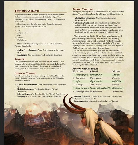 Tiefling Subraces, Dnd Things, Dnd Homebrew, Home Brewing, Dungeons And Dragons, Building