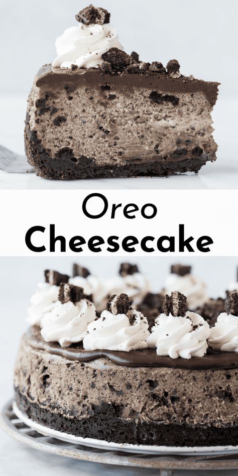 This oreo cheesecake recipe will make you look like a cheesecake pro, even if you’ve never baked a cheesecake before! With a step-by-step guide to baking a cheesecake in a water bath, this recipe turns out perfect every time you want to wow a crowd! Oreo Cheesecake No Water Bath, Dirt Cake Cheesecake, No Bake Cookies And Cream Cheesecake, Cheesecake Recipes With Chocolate, Decadent Cheesecake Recipes, Amazing Looking Food, Best Oreo Cheesecake Recipe, Different Cheesecake Recipes, Easy Baked Cheesecake Recipes