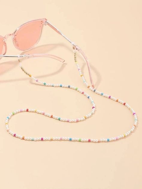 Pearl Glasses Chain, Chains For Glasses, Cute Glasses Chain, Mask Strap Beads, Glasses Strap Beads, Glasses Strap Diy, Mask Chain Beads, Chain For Glasses, Beaded Glasses Chain