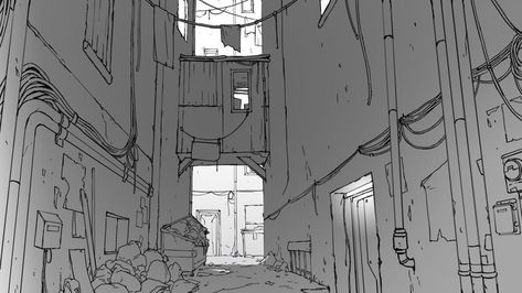 Alleyway Perspective Drawing, Ally Way Background Drawing, City Alleyway Drawing, Japanese Alleyway Drawing, Alleyway Drawing Reference, Dark Alley Drawing, City Background Drawing Reference, Dark Alleyway Drawing, Alleyway Illustration