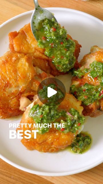 Joanne Gallagher on Instagram: "Juicy chicken, crispy skin, lots of sauce! We’re obsessed 🤩 I use a food processor to make the chimichurri sauce in the video, but you can also make this by hand! 

👉 Tap the link in our bio for the recipe or Google “inspired taste chimichurri chicken,” and we should be right there!

#recipes #easyrecipes #chimichurrisauce #simplerecipes #mealprep #parsley #garlic #inspiredtaste #foodblog #foodblogfeed #foodbloggers #foodblogeats #chickenrecipes #chickenthighs #dinner" Chicken And Chimichurri Sauce, Creamy Chimichurri Sauce Recipe, Sweet Chimichurri Sauce, Grilled Chicken With Chimichurri Sauce, Chicken Thigh Chimichurri, Chimichurri Chicken, Chimichurri Sauce, Joy Of Cooking, Juicy Chicken