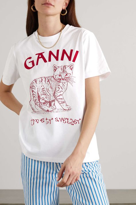 My Account | NET‑A‑PORTER Ganni T Shirt, Turtleneck T Shirt, Red Embroidery, Fashion Sale, Cat Print, Jersey T Shirt, Printed Blouse, Bright White, Printed Cotton