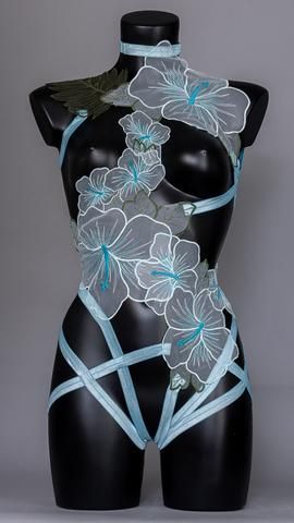 Lunarpunk Fashion, Gothic Lingerie, Lingerie Inspiration, Lingerie Outfits, Pretty Lingerie, Character Outfits, Blue Flower, Pastel Blue, Look Cool