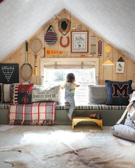 Attic Snug, Attic Playroom Ideas Sloped Ceiling, Camp Playroom, Scandinavian Attic, Camp Bedroom, I Spy Diy, Chasing Paper, Attic Playroom, Kids Play Set