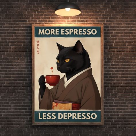 Black Cat Coffee Canvas Poster, Printable Wall Art, More Espresso Less Depresso Vintage Art Print for Bedroom, Living Room, Hallway Unframed #wallart #decor #espresso #coffee #gift Find Your Soul, Happy Music, Life Poster, Vinyl Music, Paper Poster, Soul Music, Cat Coffee, Canvas Wall Decor, Vintage Canvas