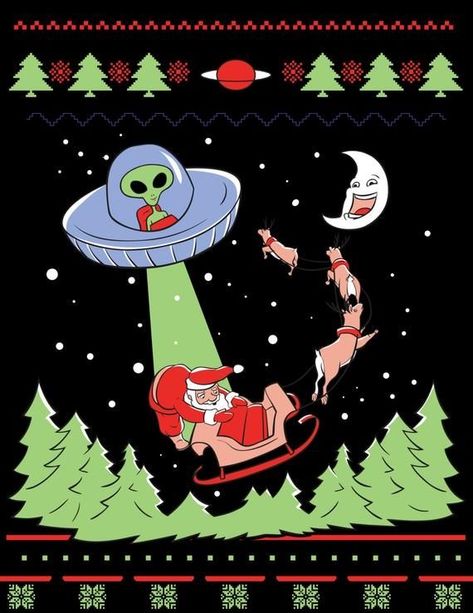 Alien Christmas, Retro Christmas Decorations, Alien Drawings, October Art, Snowy Night, Creepy Christmas, Arte Alien, Alien Invasion, Aliens And Ufos