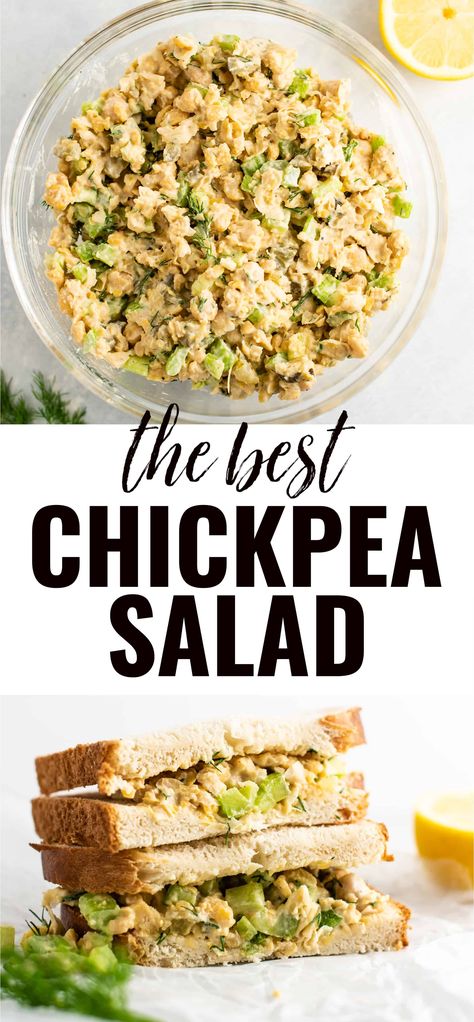 Easy Lunch Ideas Chickpeas, Chickpea Ranch Salad, Chickpea Chicken Salad Vegan, Chickpea Recipes Sandwich, Chic Pea Salad Sandwich, Garbanzo Chicken Salad, Easy Chickpea Salad Sandwich, Best Chickpea Salad Recipe, Chickpea Celery Salad