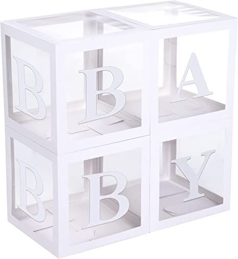 AmazonSmile: Baby Boxes with Letters for Baby Shower - Baby Shower Box Set, 4 Clear Blocks, 8 Letters - Gender Reveal Decorations, Party Backdrop for Boys & Girls Birthday : Baby Baby Shower Box, Shower Box, Transparent Balloons, Balloon Box, Baby Letters, Baby Balloon, Gender Reveal Decorations, Baby Shower Decorations For Boys, Baby Box