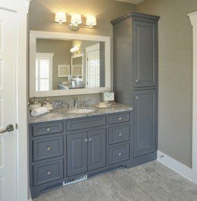 bathroom with no linen closet | Vanity with linen cabinet Vanities Ideas, Makeover Kamar Mandi, Bathroom Vanity Remodel, Traditional Bathroom Designs, Rustic Bathroom Vanities, Bad Inspiration, Upstairs Bathrooms, Rustic Bathroom, Bath Remodel