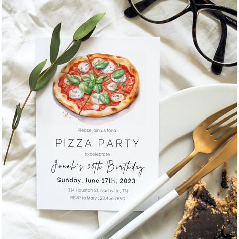 Editable Pizza Invitation, Pizza Birthday Invitation, Pizza Night, Pizza Party Celebration, Minimalist Pizza Invitation, Instant Download by TheBabyShowerShopGR on Etsy Pizza Party Invitations, Pizza Birthday, Adult Birthday Invitations, Pizza Night, Pizza Party, Party Needs, Gifts For New Parents, Party Celebration, Daughter Birthday