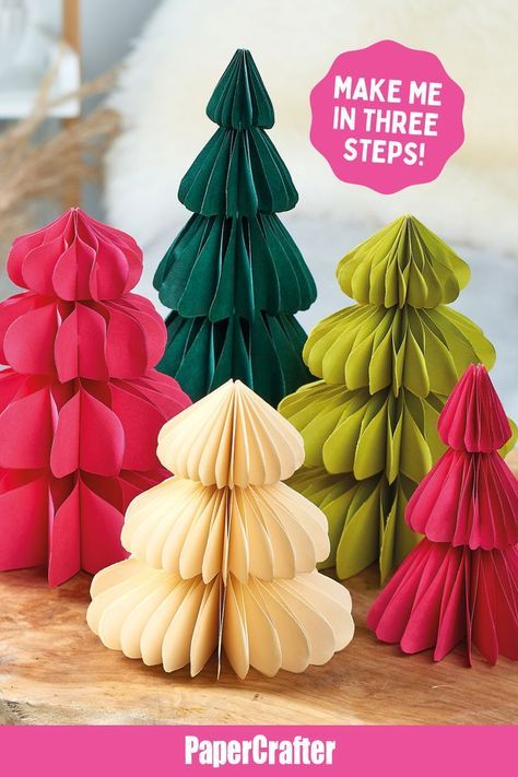 Learn how to make honeycomb Christmas trees on a budget with Corinne Bradd’s incredible project 🎄 Paper Christmas Tree Pattern, Honeycomb Tree Ornament, Christmas Ornament Paper Craft, Paper Accordian Christmas Trees Diy, Honeycomb Paper Christmas Tree, Paper Christmas Tree Ornaments Diy, Honeycomb Tree Diy, Diy Paper Honeycomb Christmas Tree, New Year Paper Decoration