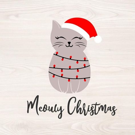 Christmas Cat Painting Easy, Christmas Cat Art, Christmas Card Art, Christmas Fonts, Clipart Christmas, Meowy Christmas, Cat Cards, Christmas Cat, Christmas Illustration