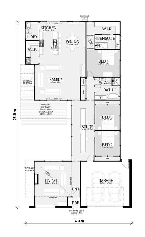 Long Home Design Floor Plans, Central Hallway Floor Plan, Floor Plans With Atrium, Narrow House Plans With Garage, House Plans With Attached Garage, Dorm Room Ideas 2023, House Plan With Atrium Layout, Room Ideas 2023, Two Story House Plans Australia