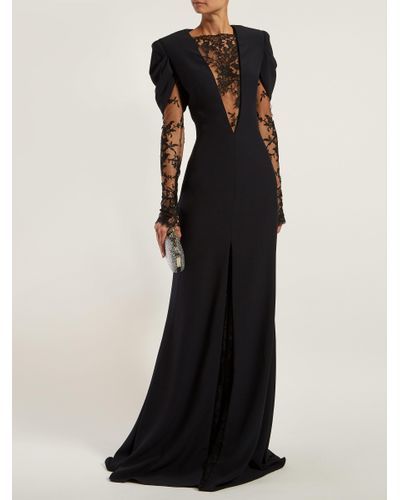 Alexander McQueen Lace Insert Crepe Gown in Black - Lyst Royalty Outfits, Fii Puternic, Interesting Clothing, Alexander Mcqueen Dress, Girl Frock, Dragon Queen, Mcqueen Dress, Glamorous Fashion, Workout Beginner