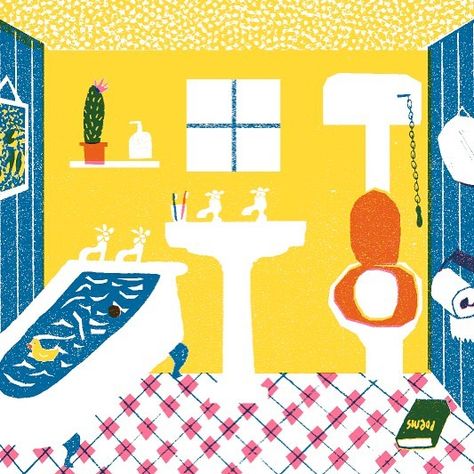 Room Illust, Salt Illustration, Indoor Illustration, Louise Lockhart, Toilet Illustration, Perspective Painting, Friend House, Bathroom Illustration, Free Association