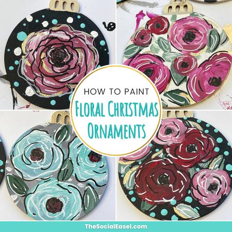 Floral Painted Christmas Ornaments Ornate Mirror Makeover, Gnome Painting Tutorial, Social Easel, Gnome Painting, Best Chalk Paint, Easy Flower Painting, Mirror Makeover, Leftover Paint, Ornate Mirror