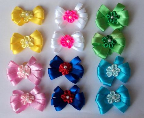 Dog Hair Bows, Dog Shedding, Baby Hair Clips, Dog Shower, Cherry Blossom Flowers, Ribbon Hair Bows, Making Hair Bows, Dog Bows, Dog Memorial