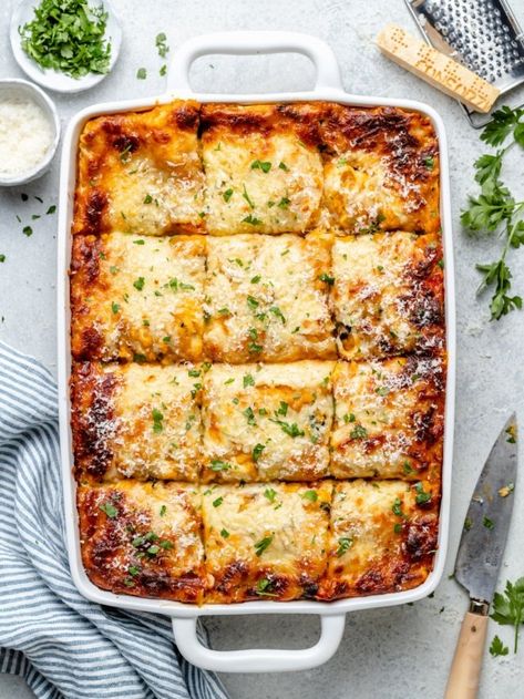 Butternut Squash Lasagna Recipe, Gluten Free Lasagna Noodles, Butternut Squash Sauce, Squash Lasagna, Butternut Squash Lasagna, Cut Butternut Squash, Ambitious Kitchen, Roasted Vegetable, No Noodle Lasagna