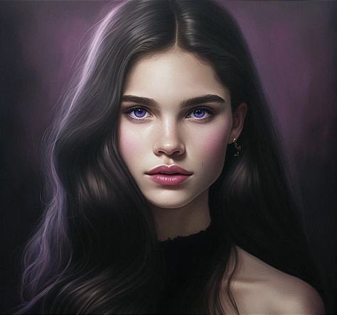 Artbreeder Purple Eyes, Female Book Characters, Indigo Eyes, The Siren, Girls With Black Hair, Violet Eyes, Girl With Brown Hair, Female Character Inspiration, Love Romantic